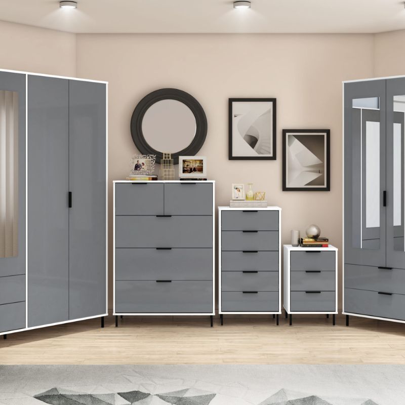 Seconique Madrid 4 Door 2 Drawer Mirrored Wardrobe Grey/White Gloss