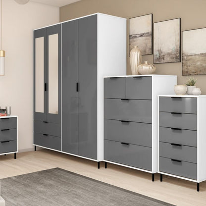 Seconique Madrid 4 Door 2 Drawer Mirrored Wardrobe Grey/White Gloss