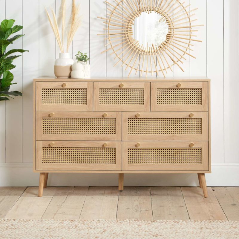 Birlea Croxley 7 Drawer Rattan Chest Oak