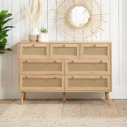 Birlea Croxley 7 Drawer Rattan Chest Oak