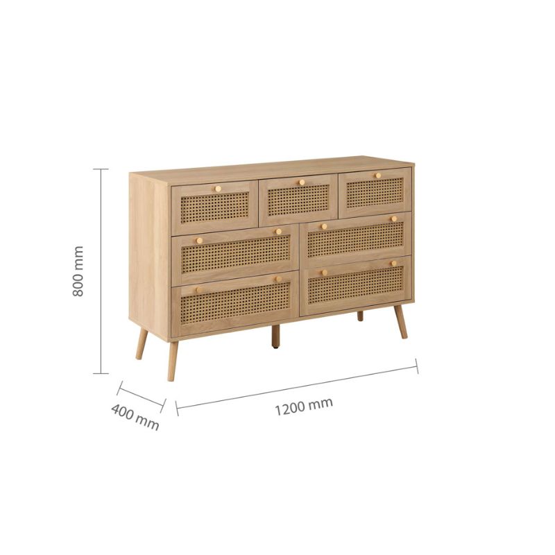 Birlea Croxley 7 Drawer Rattan Chest Oak