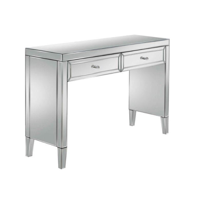 Silver console table with two drawers, perfect for adding a touch of elegance to any room.