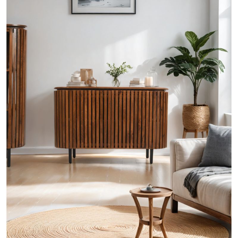 Indian Hub Slatted Mango Wood 2 Doors Sideboard