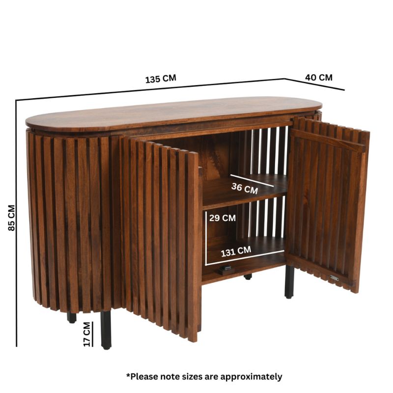 Indian Hub Slatted Mango Wood 2 Doors Sideboard