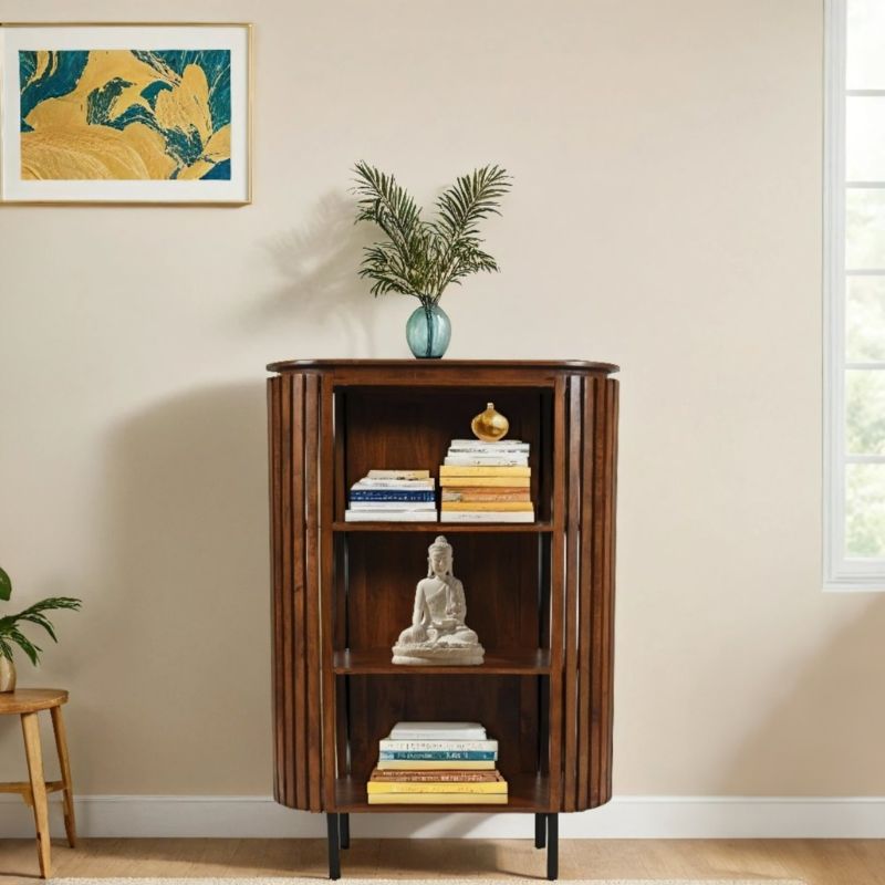 Indian Hub Slatted Mango Wood Bookcase