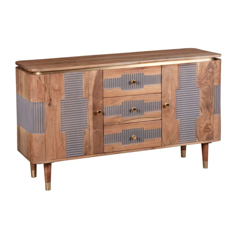 A classic wooden sideboard with dual drawers, ideal for organizing items.