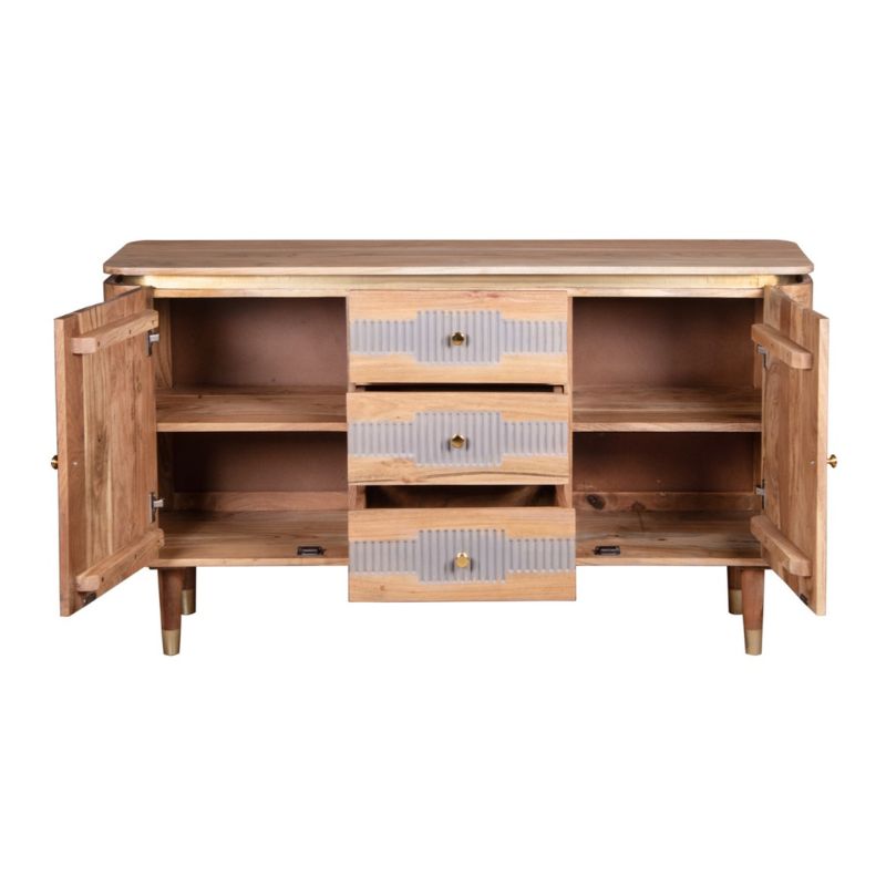 Indian Hub Wilton Acacia Wood 2 Doors 3 Drawers Sideboard