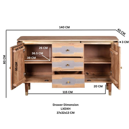 Indian Hub Wilton Acacia Wood 2 Doors 3 Drawers Sideboard