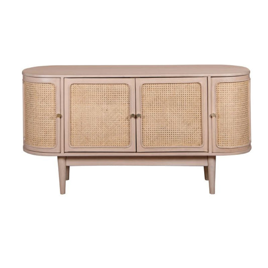 Stylish sideboard made of rattan with two doors, a chic storage solution that brings a touch of nature indoors.