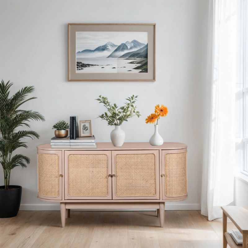 Indian Hub Valencia Cane & Mango Wood 4 Doors Sideboard