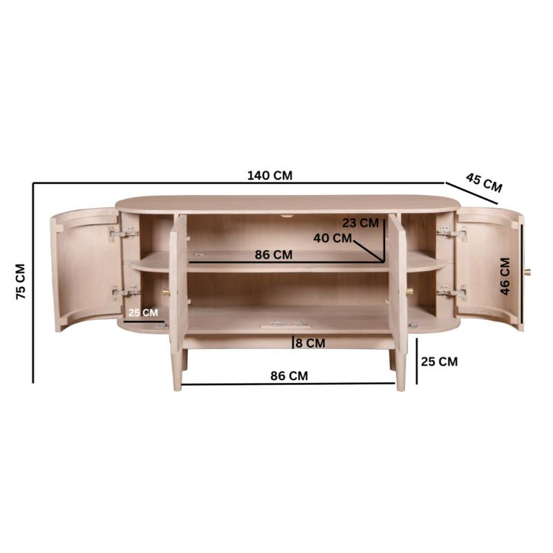 Indian Hub Valencia Cane & Mango Wood 4 Doors Sideboard