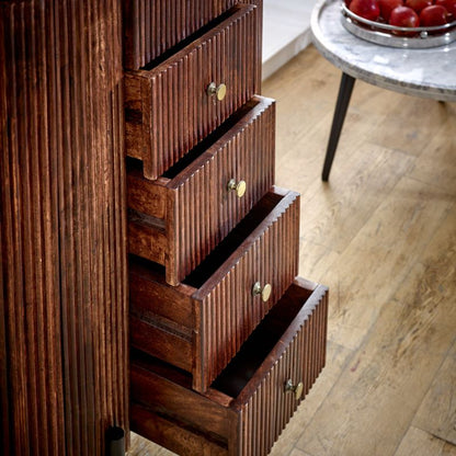 Indian Hub Opal Mango Wood Wide Chest Of Drawers With Marble Top & Metal Legs