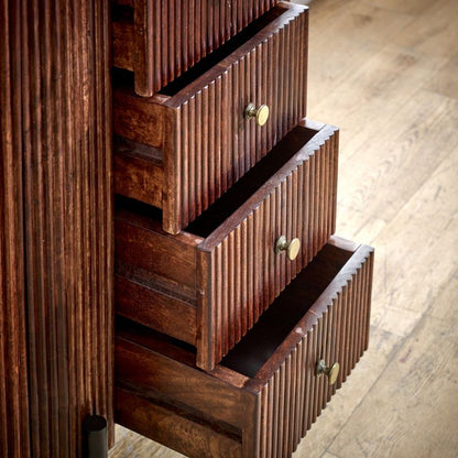 Indian Hub Opal Mango Wood Wide Chest Of Drawers With Marble Top & Metal Legs