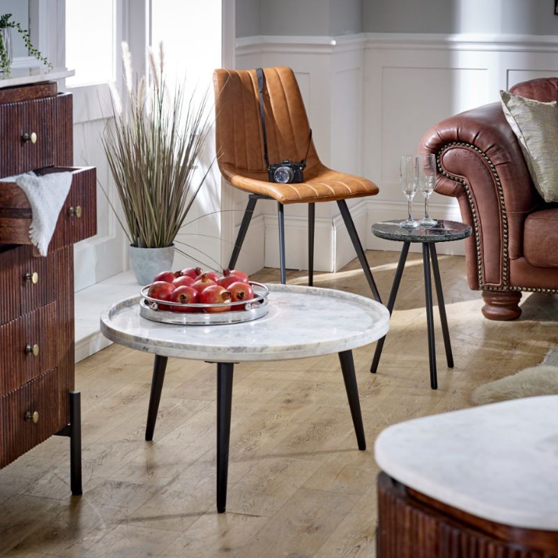 Indian Hub Opal Mango Wood Wide Chest Of Drawers With Marble Top & Metal Legs