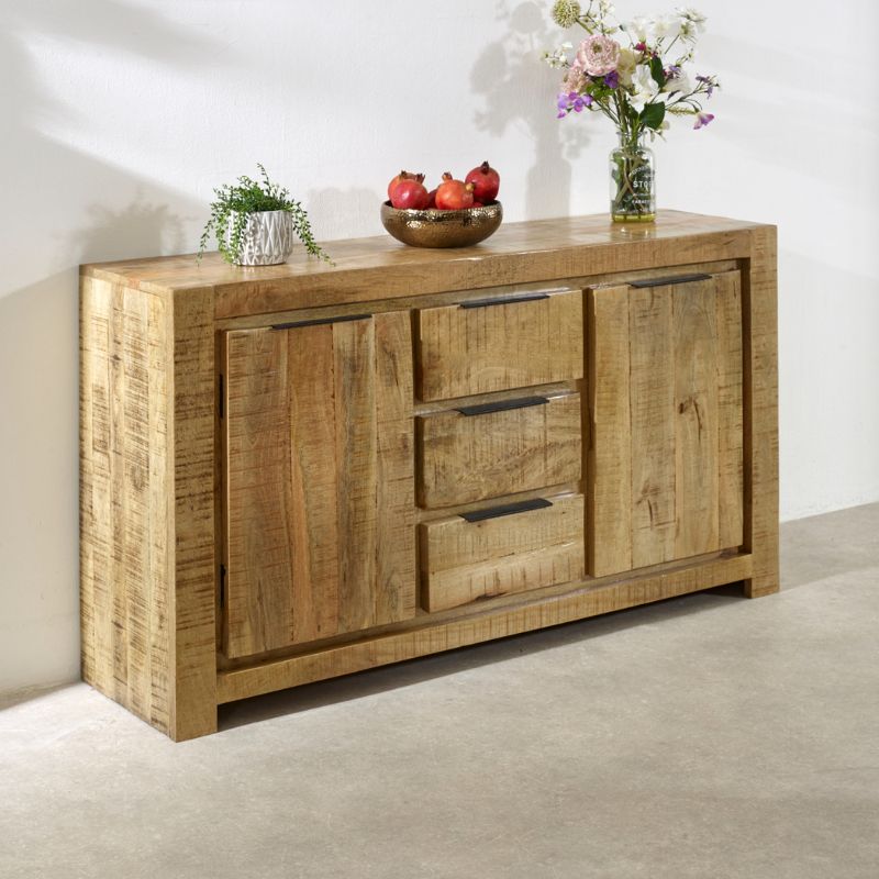 Indian Hub Surrey Solid Wood Large Sideboard 2 Door 3 Drawer