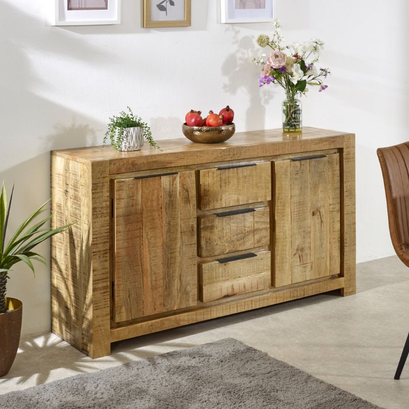 Indian Hub Surrey Solid Wood Large Sideboard 2 Door 3 Drawer