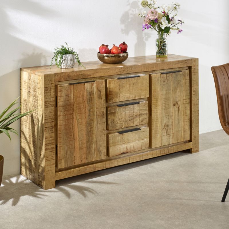 Indian Hub Surrey Solid Wood Large Sideboard 2 Door 3 Drawer