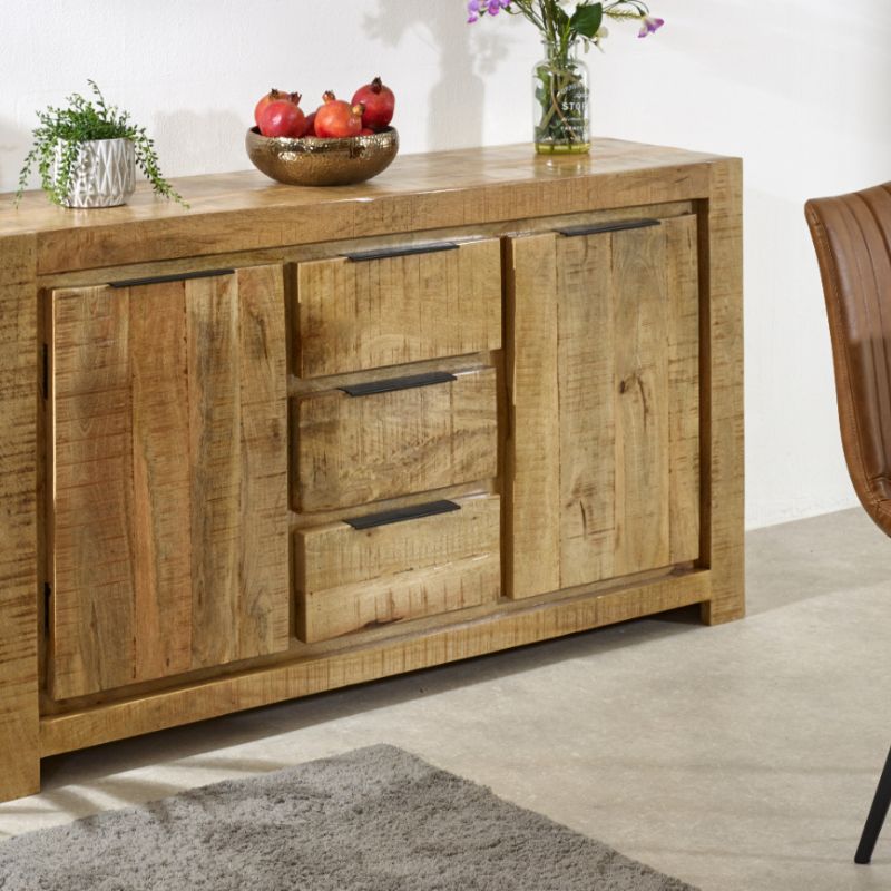 Indian Hub Surrey Solid Wood Large Sideboard 2 Door 3 Drawer