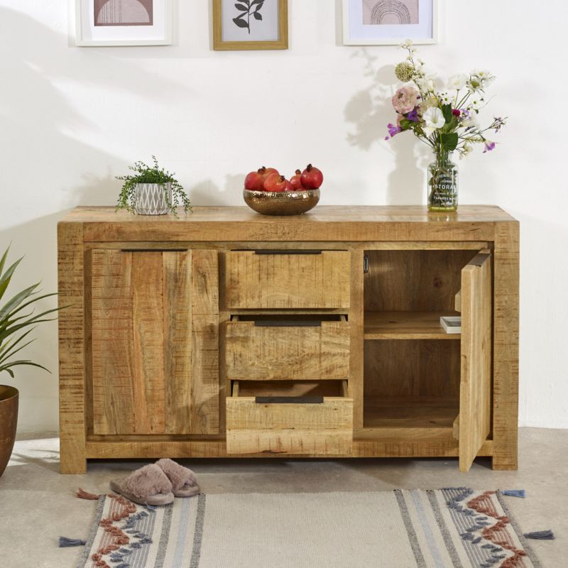 Indian Hub Surrey Solid Wood Large Sideboard 2 Door 3 Drawer