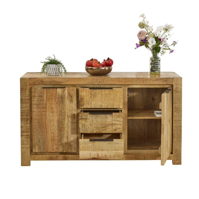 Indian Hub Surrey Solid Wood Large Sideboard 2 Door 3 Drawer