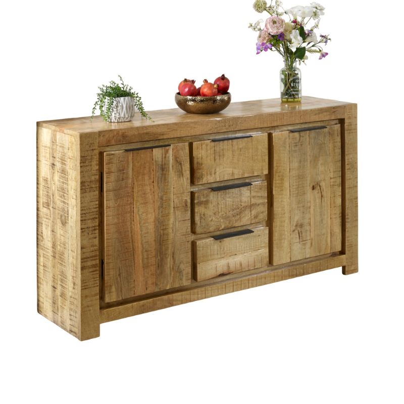 Indian Hub Surrey Solid Wood Large Sideboard 2 Door 3 Drawer