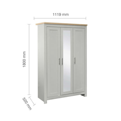 Birlea Highgate 3 Door Wardrobe with Mirror Grey & Oak Effect