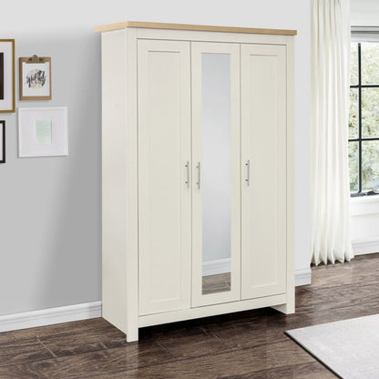 Birlea Highgate 3 Door Wardrobe with Mirror Cream & Oak Effect