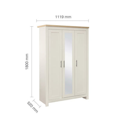 Birlea Highgate 3 Door Wardrobe with Mirror Cream & Oak Effect