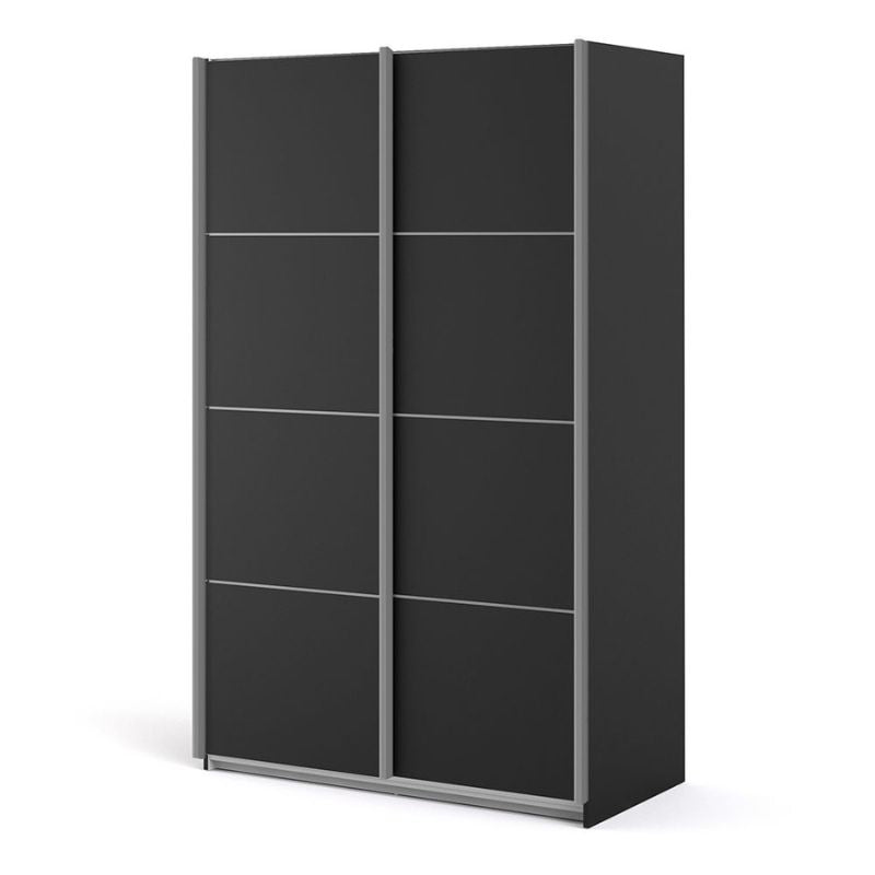 Furniture To Go Verona Sliding Wardrobe 120cm in Black Matte with Black Matte Doors with 5 Shelves