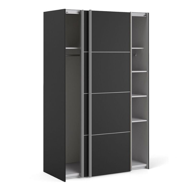 Furniture To Go Verona Sliding Wardrobe 120cm in Black Matte with Black Matte Doors with 5 Shelves