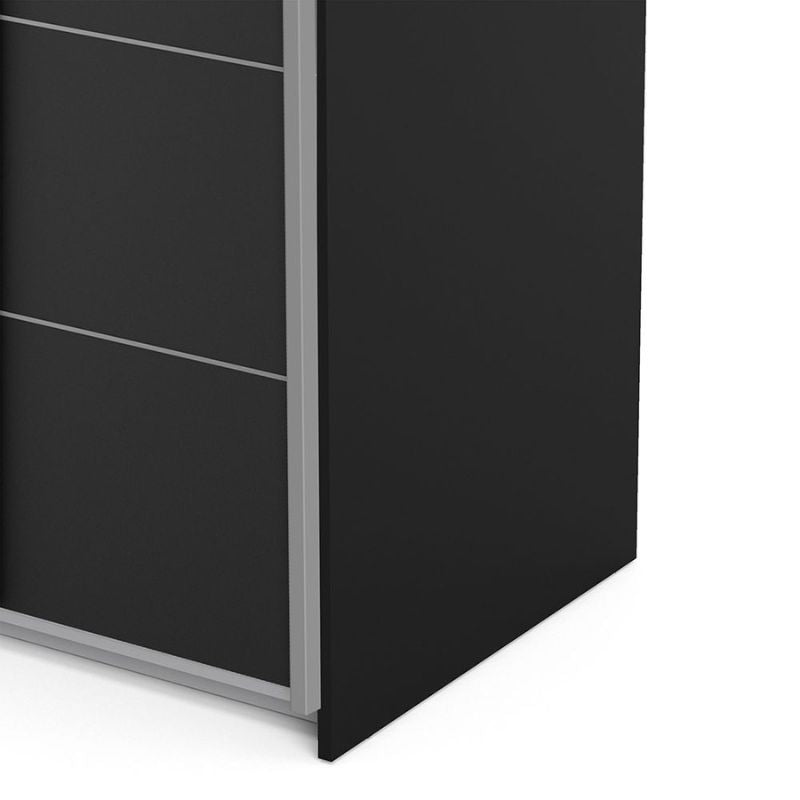 Furniture To Go Verona Sliding Wardrobe 120cm in Black Matte with Black Matte Doors with 5 Shelves