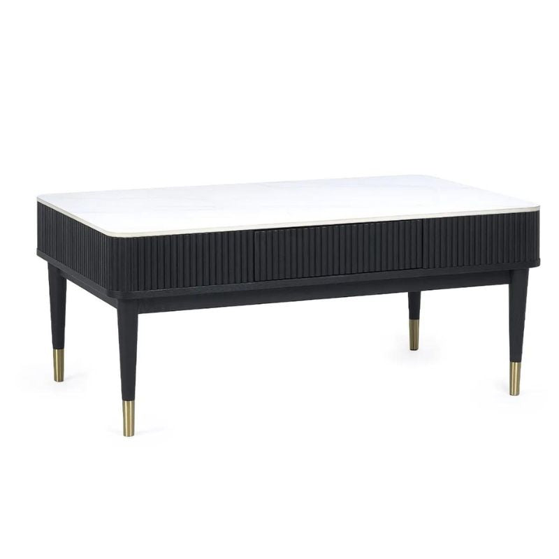 Julian Bowen Louis Fluted Stone Top Coffee Table With 2 Drawers Black