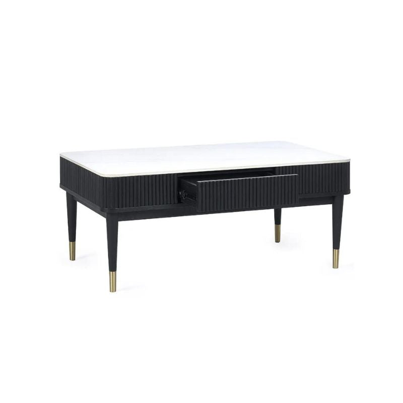 Julian Bowen Louis Fluted Stone Top Coffee Table With 2 Drawers Black