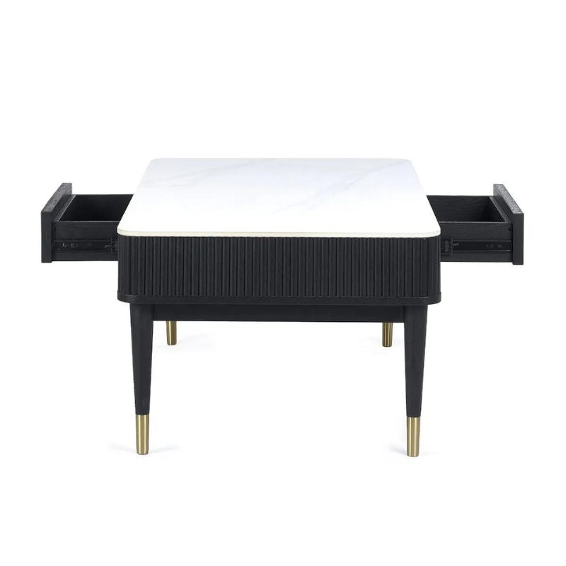 Julian Bowen Louis Fluted Stone Top Coffee Table With 2 Drawers Black