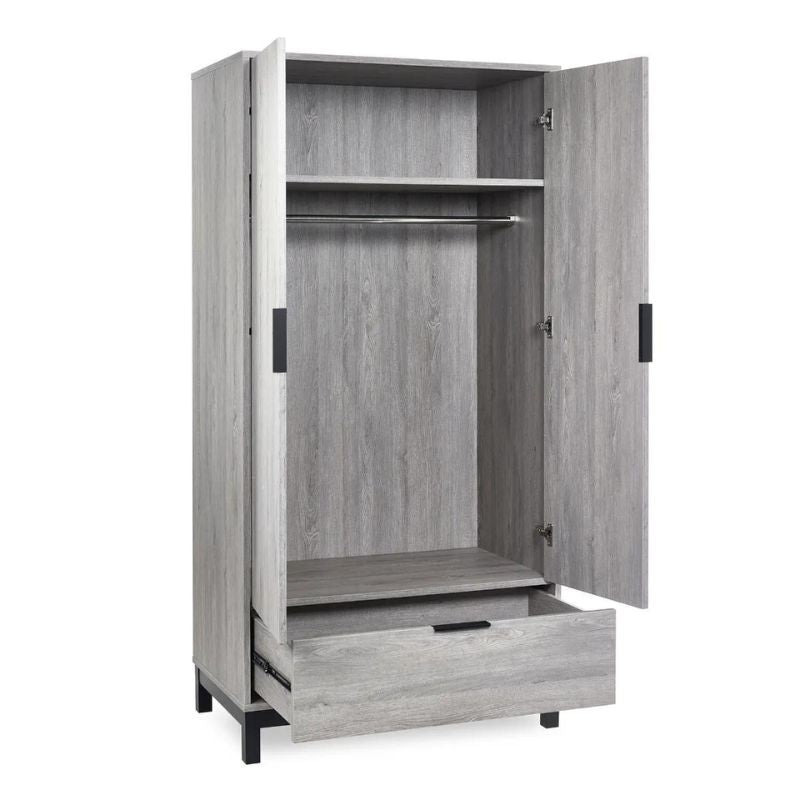 Julian Bowen Bali 2 Door 1 Drawer Wardrobe Grey Oak