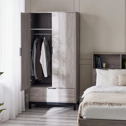 Julian Bowen Bali 2 Door 1 Drawer Wardrobe Grey Oak