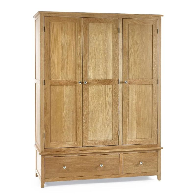 A solid wood oak double wardrobe showcasing a classic design, perfect for stylish and functional storage solutions.