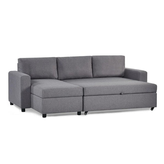 A grey fabric sectional couch, elegantly designed, providing comfort and style for any living space.