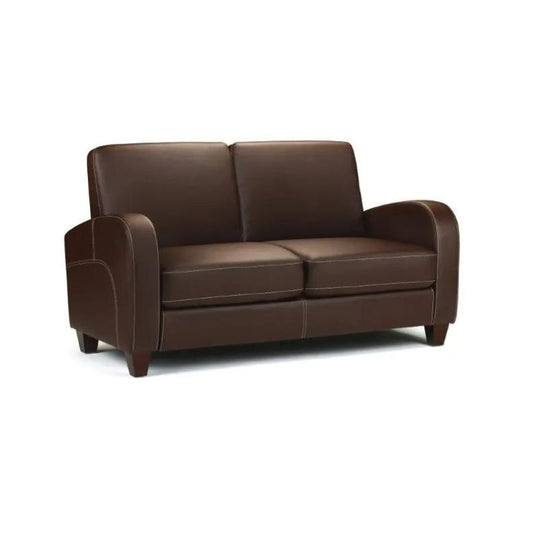 A brown leather couch positioned against a clean white background, showcasing its rich texture and elegant design.