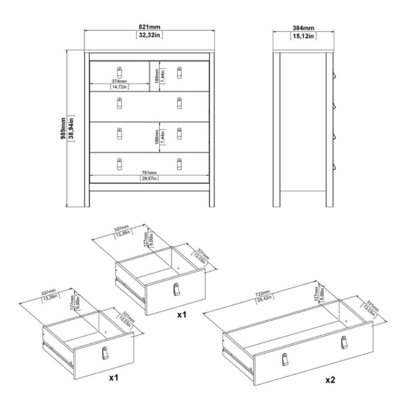 Furniture To Go Barcelona Package - Bedside Table 2 Drawers + Chest 5 Drawer + 2 Door Wardrobe in Jackson Hickory Oak