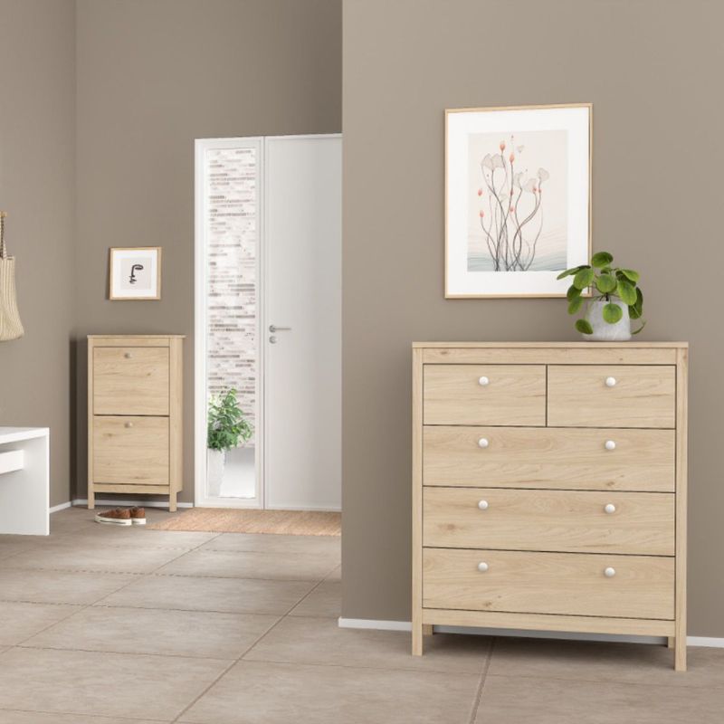 Furniture To Go Madrid Package - Bedside Table 2 Drawers + Chest 5 Drawer + 3 Door Wardrobe in Jackson Hickory Oak