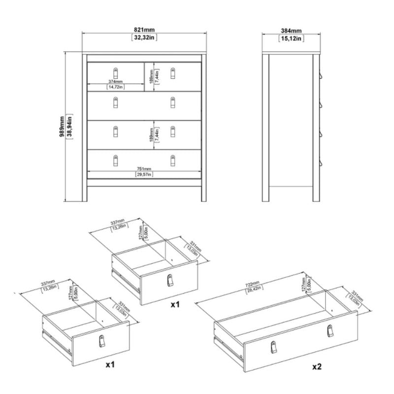 Furniture To Go Madrid Package - Bedside Table 2 Drawers + Chest 5 Drawer + 3 Door Wardrobe in Jackson Hickory Oak