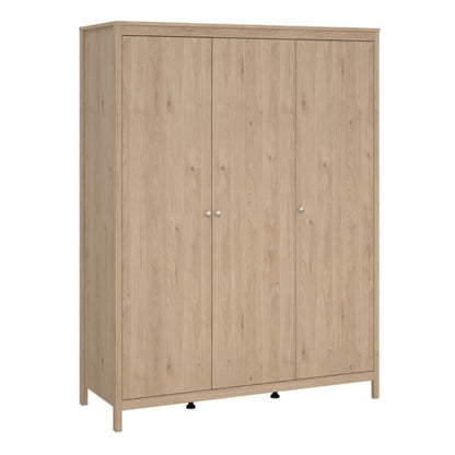 Furniture To Go Madrid Package - Bedside Table 2 Drawers + Chest 5 Drawer + 3 Door Wardrobe in Jackson Hickory Oak