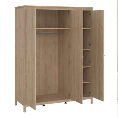 Furniture To Go Madrid Package - Bedside Table 2 Drawers + Chest 5 Drawer + 3 Door Wardrobe in Jackson Hickory Oak