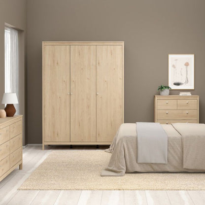 Furniture To Go Madrid Package - Bedside Table 2 Drawers + Chest 5 Drawer + 3 Door Wardrobe in Jackson Hickory Oak