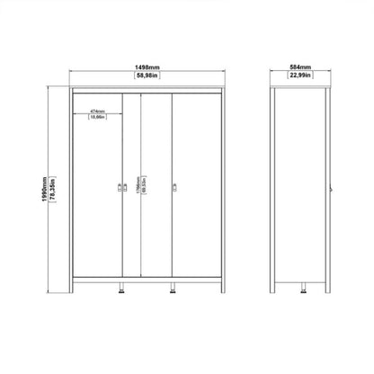 Furniture To Go Madrid Package - Bedside Table 2 Drawers + Chest 5 Drawer + 3 Door Wardrobe in Jackson Hickory Oak