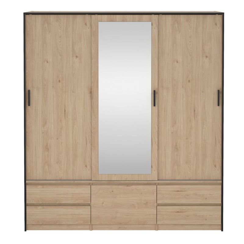 Furniture To Go Line Wardrobe with 2 Sliding Doors 1 Sliding Door with Mirror in Jackson Hickory Oak