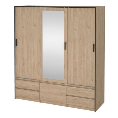 Furniture To Go Line Wardrobe with 2 Sliding Doors 1 Sliding Door with Mirror in Jackson Hickory Oak