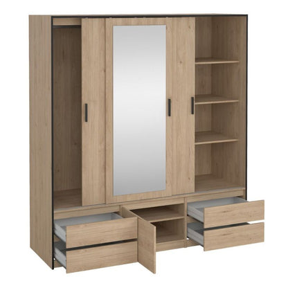 Furniture To Go Line Wardrobe with 2 Sliding Doors 1 Sliding Door with Mirror in Jackson Hickory Oak