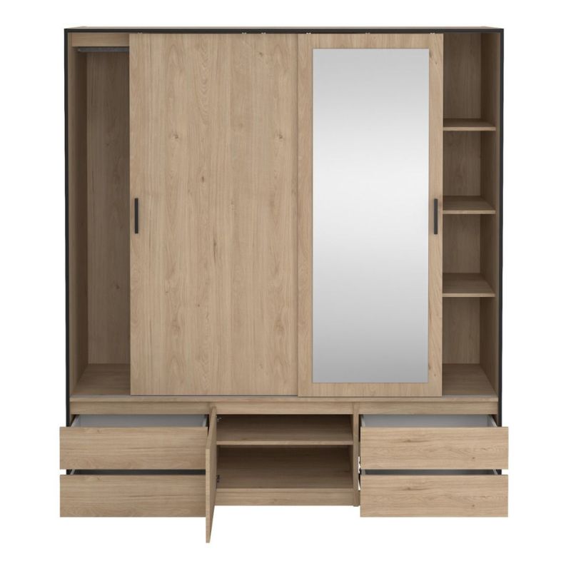 Furniture To Go Line Wardrobe with 2 Sliding Doors 1 Sliding Door with Mirror in Jackson Hickory Oak